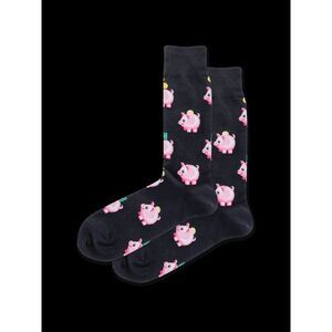 HOTSOX Black Graphic Elasticized Cuff Piggy Bank Novelty Crew Socks 6-12.5